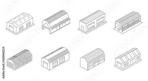 various architectural designs for barns illustrated in black white