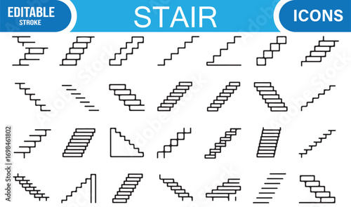 Escalator and stair line icons for building design, architectural planning, and interior navigation