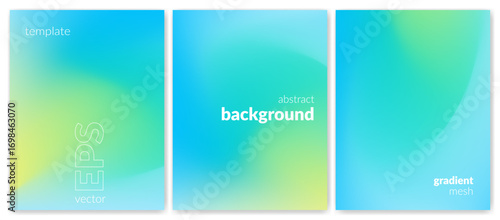 Abstract liquid background set. Gradient mesh. Effect bright color blend. Blurred fluid colorful mix. Modern design template for web covers, ad banners, posters, brochures, flyers. Vector image EPS