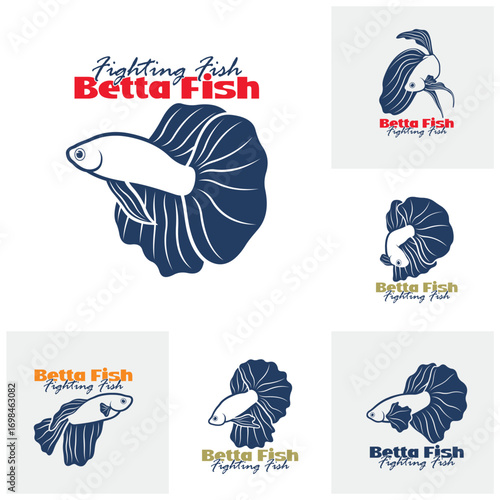 Set of Beta fish logo vector design. Fish animal aquatic logo beta fish design illustration