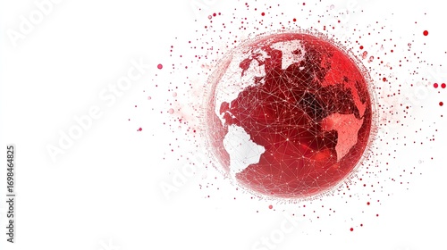 Global network illustration with intricate connections and technological influence using red and