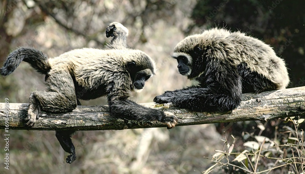 Obraz premium Two monkeys on a log