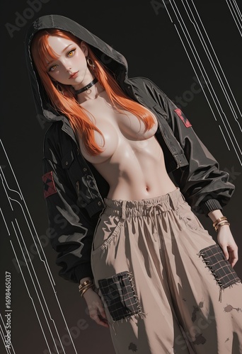Beautiful woman character, futuristic look. abstract-looking style