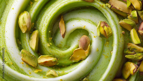 Green pistachio ice cream swirl topped with crunchy nuts.