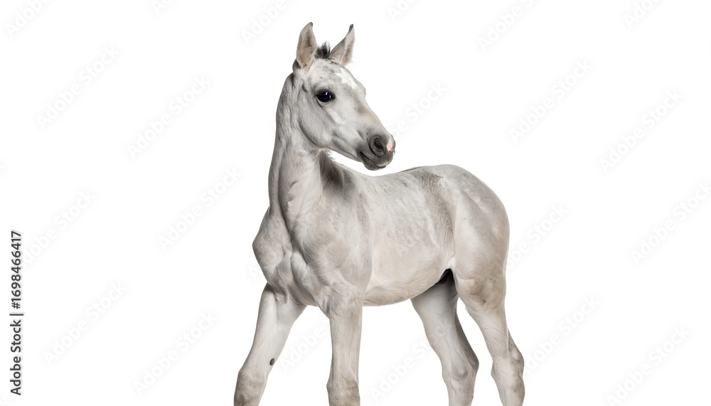 Obraz premium A young gray foal, profile view
