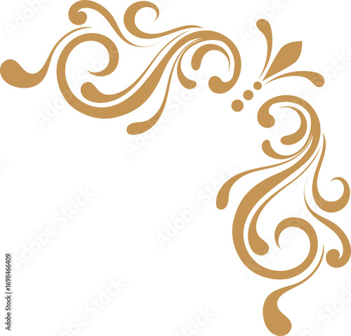 Elegant Golden Ornate Swirl Design with Curvilinear Flourishes and Decorative Leaf Elements.