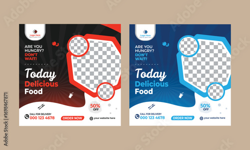 Modern fast food restaurant promotional poster template for social media marketing