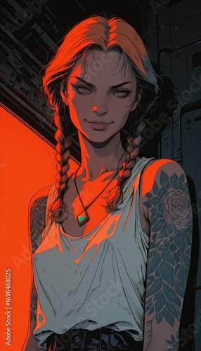 Beautiful woman character, futuristic look. abstract-looking style 