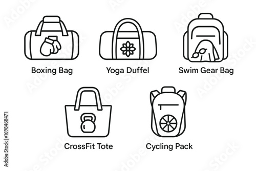 Vector Line Icons of Sports and Gym Bags