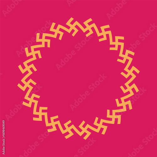 Swastika - a Hindu religious motifs background. A round border with empty space made with Swastika symbol. Layout template for Hindu religious events.