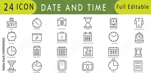 24 Date and Time Icons - Full Editable Vector Set
