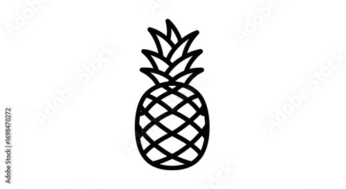 Simple black and white line drawing of a pineapple with spiky leaves.