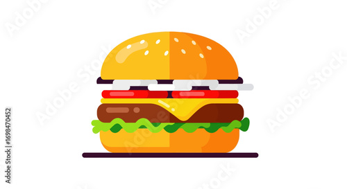 Deliciously Illustrated Hamburger with Sesame Seed Bun.