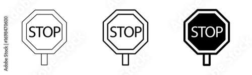 Vector art of set of stop sign icons in outline and solid black