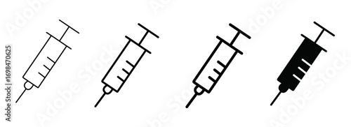 Vector art of set of syringe icons in outline and solid black