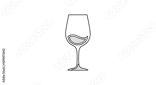 Minimalist Line Art Wine Glass Icon with Liquid.