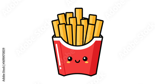 Adorable Kawaii French Fries in Red Cardboard Container.