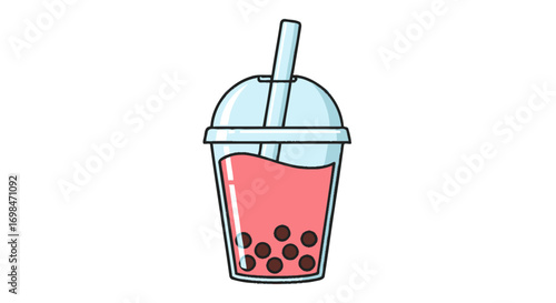 Pink Bubble Tea in Plastic Cup with Straw.