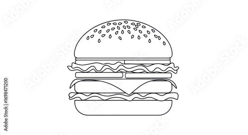 Line Art Drawing of a Classic Cheeseburger.