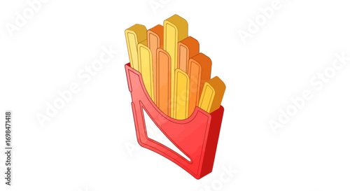 Cartoon French Fries in a Red Container, Fast Food Illustration.