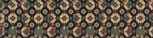 Vintage Floral Diamond Pattern on Dark Blue