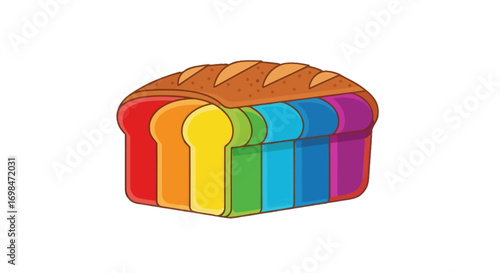 Colorful Rainbow Bread Loaf with Brown Crust, Cartoon Style.