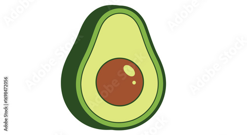 Cartoon Avocado Half with Seed, Green Skin, and Yellow Flesh.
