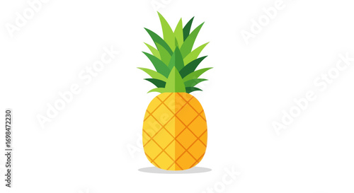 Fresh, Ripe Pineapple with Green Crown, Isolated on White.