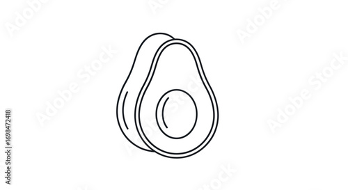 Line Art Illustration of a Halved Avocado.