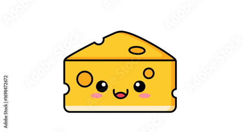 Adorable Cartoon Cheese Wedge with Smiling Face and Holes.