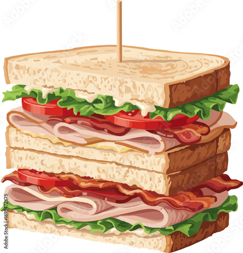 American Clubhouse Sandwich with Bacon, Lettuce and Tomato Vector