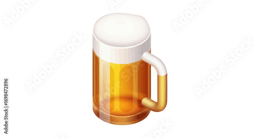 Isometric Illustration of a Full Beer Mug with Frothy Head.