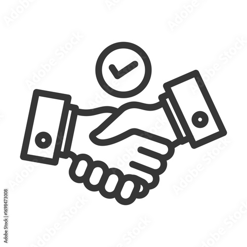outline icon single partnership with handshake and check mark design