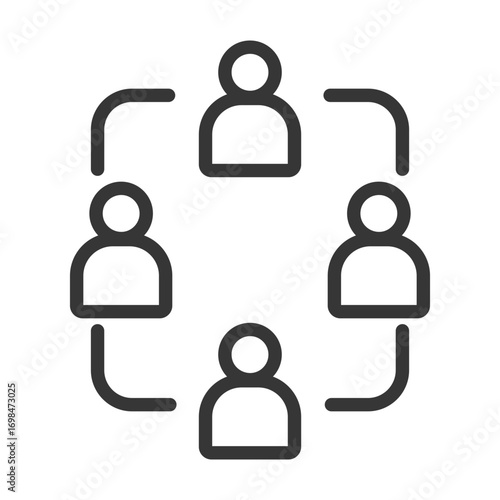 
outline icon of single workgroup with design of three people in a meeting