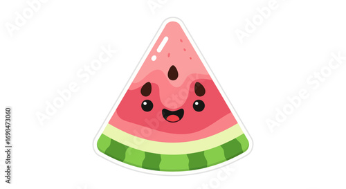 Cute Cartoon Watermelon Slice with Happy Face.