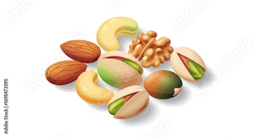 Assortment of Various Healthy Nuts Isolated on White Background.
