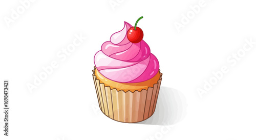 Pink Whipped Cream Cupcake with Cherry Topper.