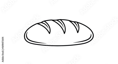 Simple black line art illustration of a whole loaf of bread with scoring marks on top.