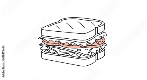 Simple Line Drawing of a Delicious Sandwich.