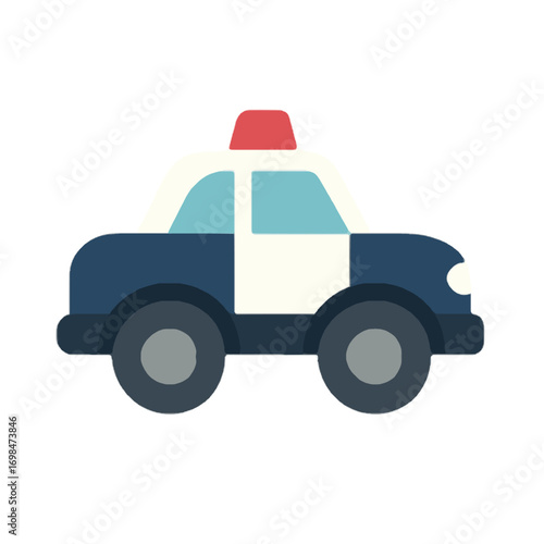 Toy police car vector illustration, flat minimal design with red siren