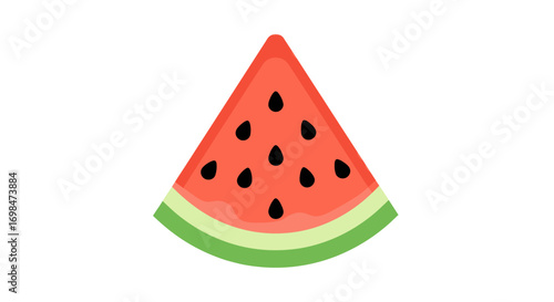Vibrant Red Watermelon Slice with Black Seeds and Green Rind.