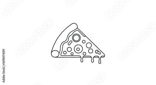 Line Art Drawing of a Melted Cheese Pizza Slice.