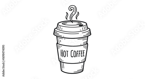 Hand-drawn Illustration of a Disposable Coffee Cup with Steam.