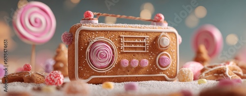 Festive gingerbread radio with sweets