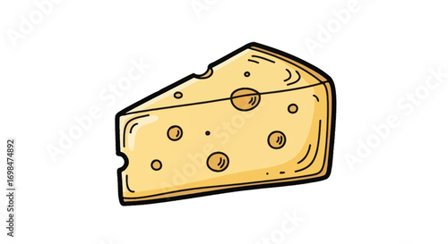 Hand-drawn Illustration of a Wedge of Swiss Cheese.