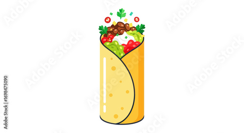 Delicious Cartoon Burrito Filled with Fresh Ingredients.