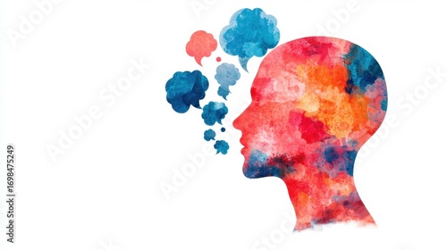 Wallpaper Mural A colorful silhouette of a head with vibrant thought bubbles, representing creativity and imagination. Torontodigital.ca