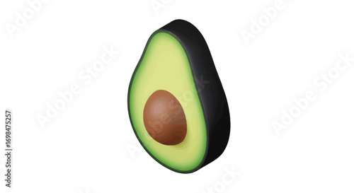 A fresh, ripe avocado cut in half, revealing its vibrant green flesh and large brown pit.
