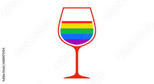 Rainbow Pride Wine Glass with Red Stem and Outline.