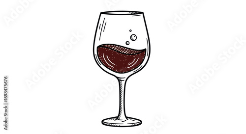 Elegant Hand-Drawn Wine Glass Filled with Red Wine.